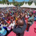 Speaker Moses Wetang’ula engaging with an excited crowd of women and residents at Chekalini Chiefs Ground in Lugari during a Women Economic Empowerment Program.
